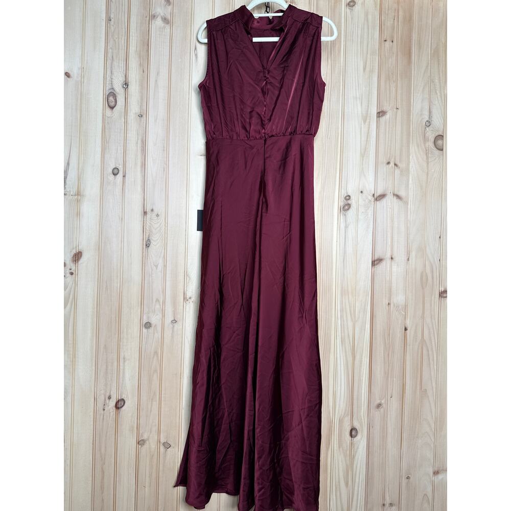 Lulus Classic Elegance Wine Satin Maxi Dress Wedding Bridesmaid Luxury Size L - Picture 7 of 7